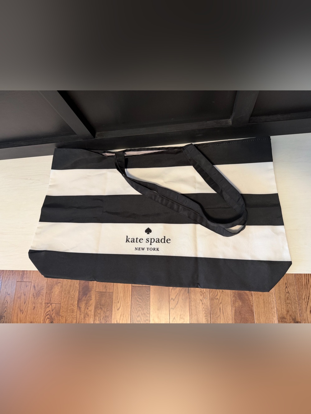 Kate Spade Black and White Striped Canvas Tote Bag